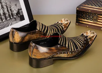 Choudory mens subliniat toe pantofi rochie împânzit de aur de fier la picior ghimpat mocasini zebra de lux formale pantofi rochie de mireasa oxford