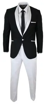 Croitor-a Făcut Negru/Alb Bărbați nunta Costume Slim Fit Mirele Petrecere Bal Blazer Masculin Smoching 2 piese Sacou+Pantaloni Pentru afaceri