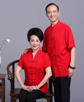 De vârstă mijlocie și vârstnici vârstnici lenjerie de pat Tang costum de sex masculin cu mânecă scurtă tata costum rochie de mireasa Chineză bunicul bunica cuplu maxim