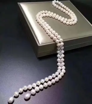Nobil bijuterii lungă perioadă de 9-10mm de apă Dulce colier de perle albe