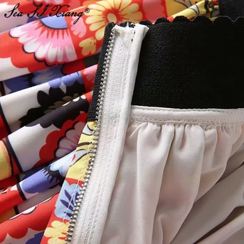 Seasixiang Designer De Moda De Primăvară Fuste Lungi Pentru Femei Talie Elastic Vintage Print Razboinic, Vacanta, Fuste Maxi