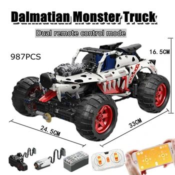 Techni MOC Dalmatian Monster Truck APLICAȚIA de Programare Dual Control de la Distanță Tehnologia construcțiilor Asambla Blocuri de Cărămizi Jucarii si Cadouri