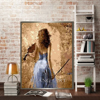 Vioara figura sexy fusta albastru în mână muzica frumoasă pictură în ulei decor elegant fată de mână fundal de sitt