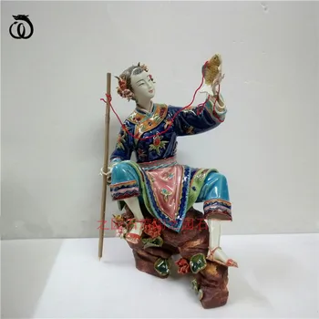 WU CHEN pe termen LUNG Chineze Clasice Retro Femei Frumoase Statuie de Pescuit Doamna Sculpturi de Arta Ceramica Decoratiuni Acasă R6965